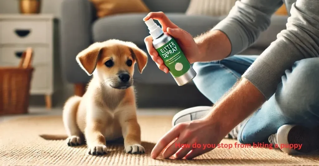 giving spray a puppy